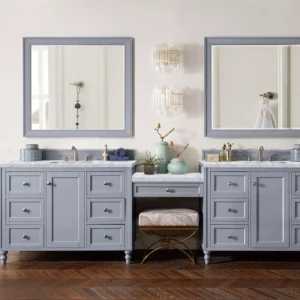 Copper Cove Encore 122″ Double Vanity Set, Silver Gray w/ 3 CM Carrara Marble Top