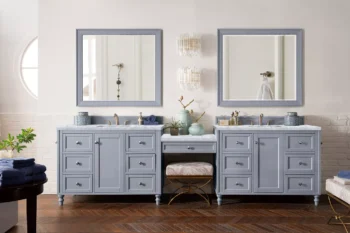 Copper Cove Encore 122" Double Vanity Set, Silver Gray w/ 3 CM Carrara Marble Top