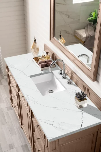 Bristol 60" Single Vanity, Whitewashed Walnut w/ 3 CM Ethereal Noctis Quartz Top - Image 3
