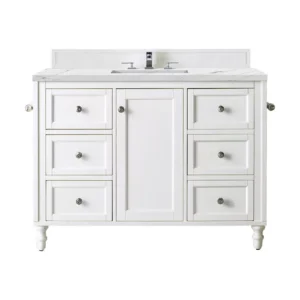 Copper Cove Encore 48″ Single Vanity, Bright White w/ 3 CM Ethereal Noctis Quartz Top