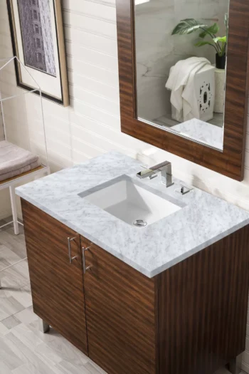 Metropolitan 36" Single Vanity, American Walnut w/ 3 CM Carrara Marble Top - Image 2