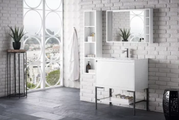 Mantova 31.5" Single Vanity, Glossy White, Matte Black Base w/ Glossy White Composite Stone Top - Image 3