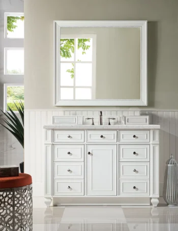 Bristol 48" Single Vanity, Bright White w/ 3 CM Eternal Jasmine Pearl Quartz Top - Image 2