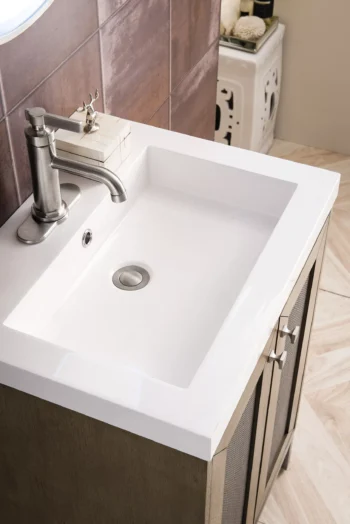 Chianti 24" Single Vanity, Whitewashed Walnut, Brushed Nickel, w/ White Glossy Composite Stone Top - Image 5