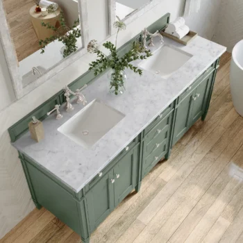 Brittany 72" Double Vanity, Smokey Celadon w/ 3 CM Carrara Marble Top - Image 5