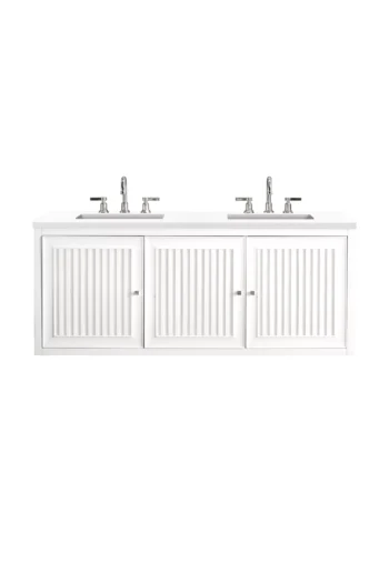 Athens 60" Double Vanity, Glossy White w/ 3 CM White Zeus Quartz Top - Image 2