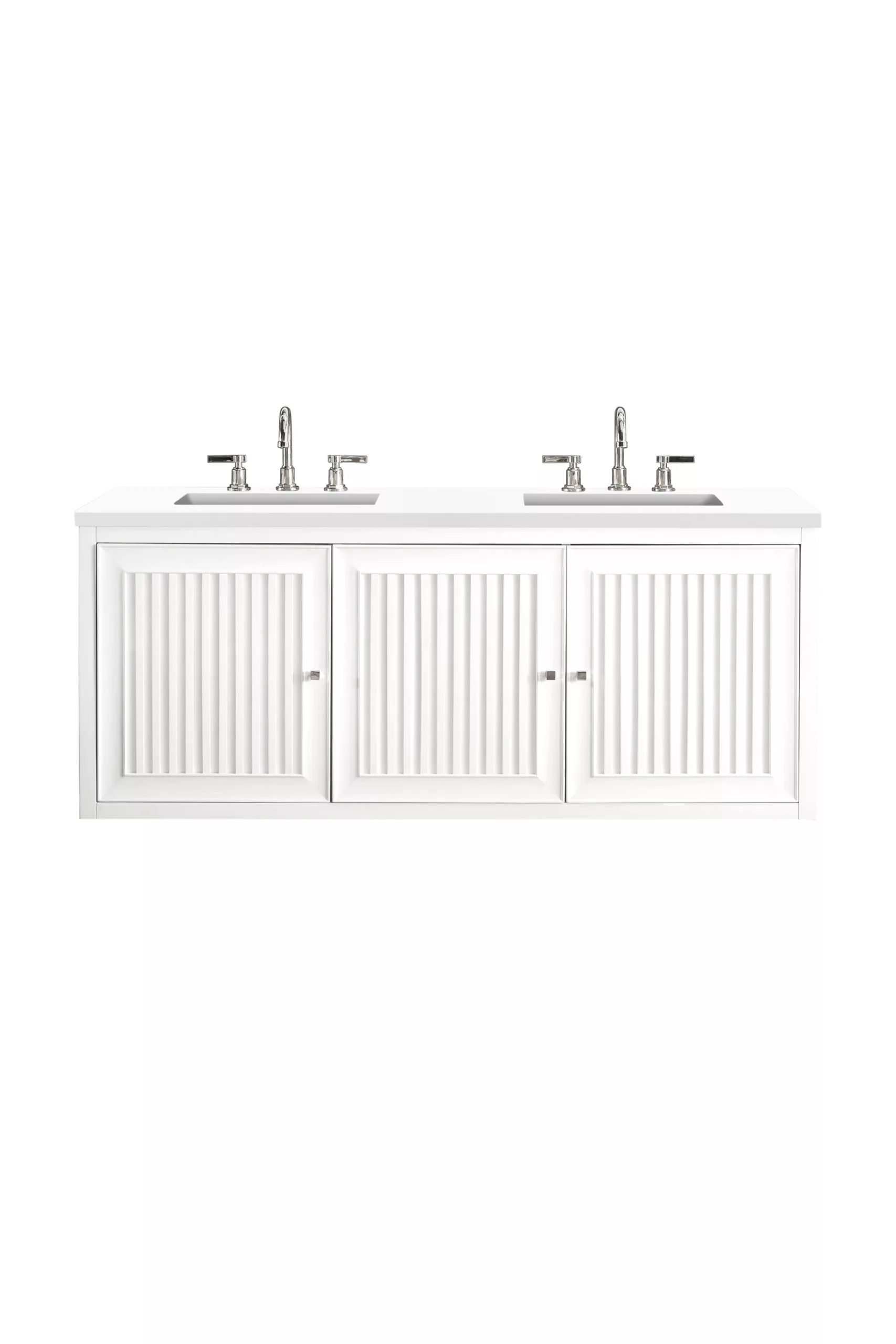 Athens 60" Double Vanity, Glossy White w/ 3 CM White Zeus Quartz Top - Image 2