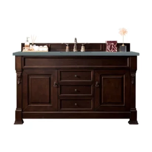 Brookfield 60″ Single Vanity, Burnished Mahogany w/ 3 CM Cala Blue Top