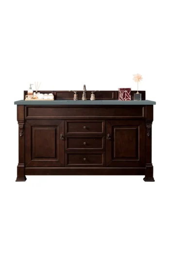 Brookfield 60" Single Vanity, Burnished Mahogany w/ 3 CM Cala Blue Top