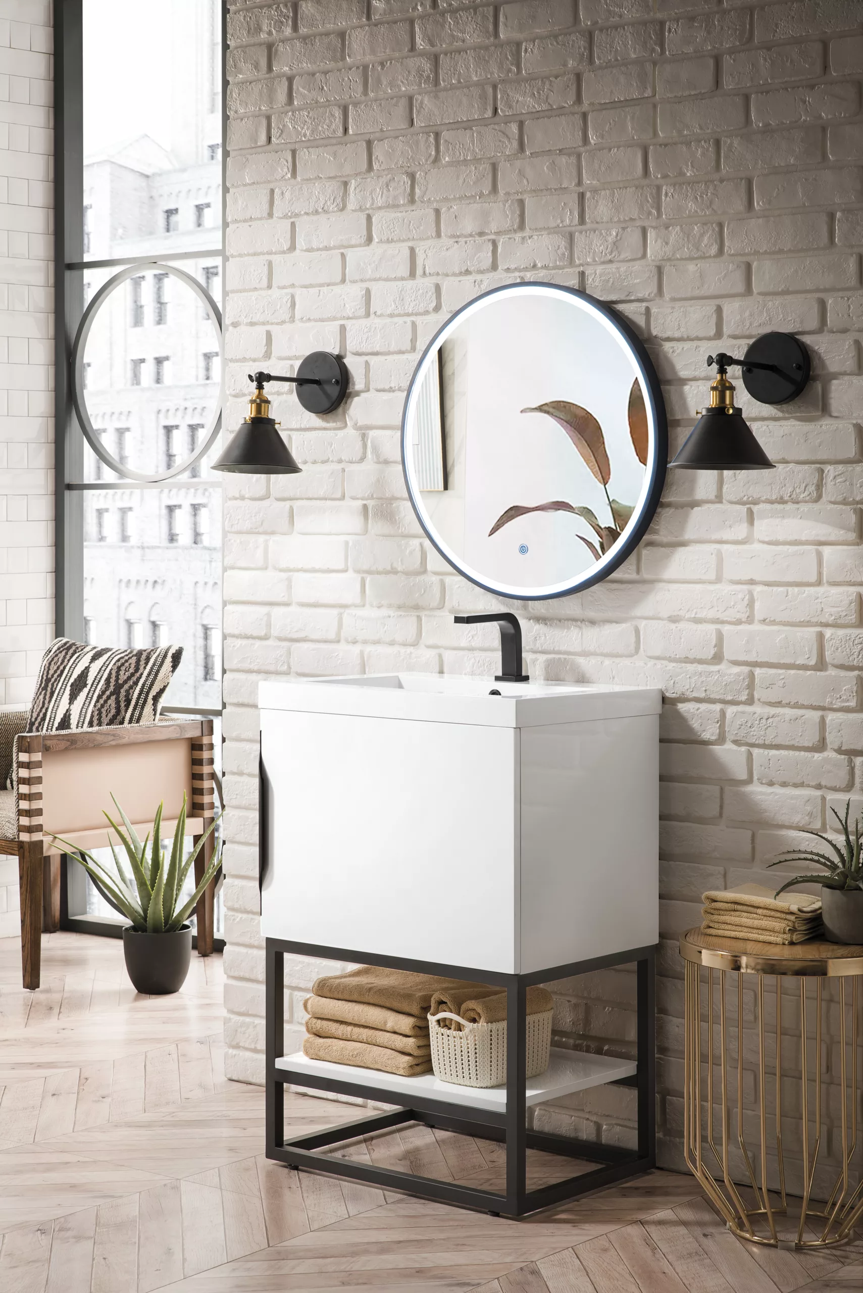 Columbia 24" Single Vanity, Glossy White, Matte Black w/ White Glossy Composite Stone Top - Image 3