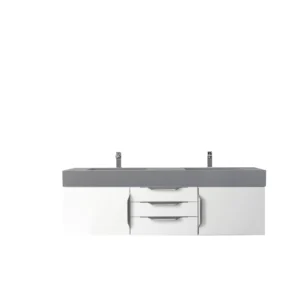 Mercer Island 59″ Double Vanity, Glossy White w/ Dusk Grey Glossy Composite Stone Top