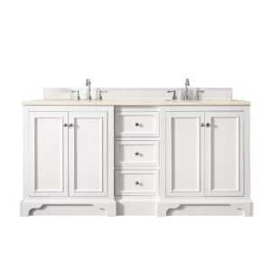De Soto 72″ Double Vanity, Bright White w/ 3 CM Eternal Marfil Quartz Top