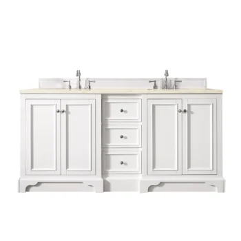 De Soto 72" Double Vanity, Bright White w/ 3 CM Eternal Marfil Quartz Top