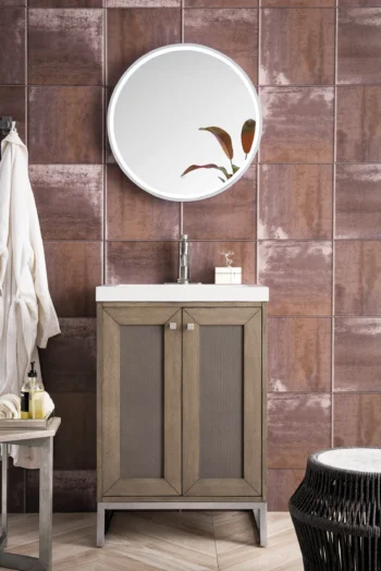 Chianti 24" Single Vanity, Whitewashed Walnut, Brushed Nickel, w/ White Glossy Composite Stone Top - Image 2