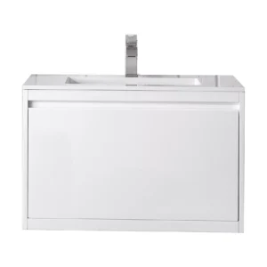 Milan 31.5″ Single Vanity, Glossy White w/ Glossy White Composite Stone Top