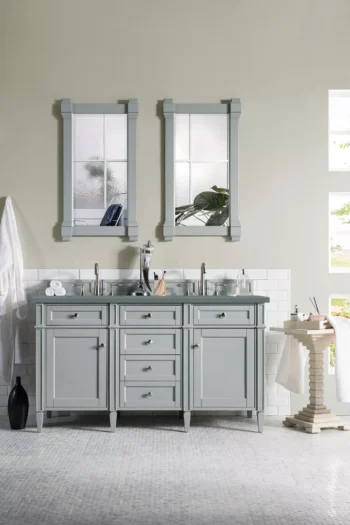 Brittany 60" Double Vanity, Urban Gray w/ 3 CM Cala Blue Top - Image 2