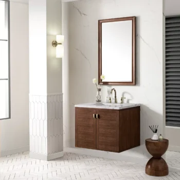 Amberly 30" Single Vanity, Mid-Century Walnut w/ 3 CM Eternal Jasmine Pearl Top - Image 6