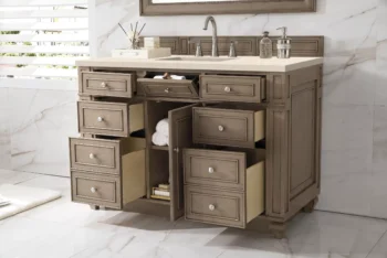 Bristol 48" Single Vanity, Whitewashed Walnut w/ 3 CM Eternal Marfil Quartz Top - Image 4
