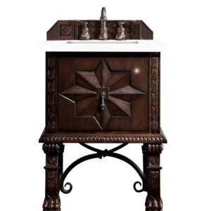 Balmoral 26″ Single Vanity, Antique Walnut w/ 3 CM White Zeus Quartz Top