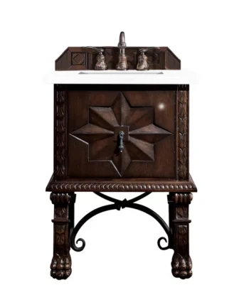 Balmoral 26" Single Vanity, Antique Walnut w/ 3 CM White Zeus Quartz Top