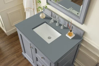 De Soto 36" Single Vanity, Silver Gray w/ 3 CM Cala Blue Top - Image 3
