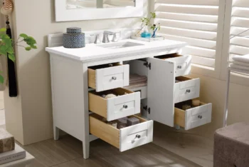 Palisades 48" Single Vanity, Bright White w/ 3 CM White Zeus Quartz Top - Image 4