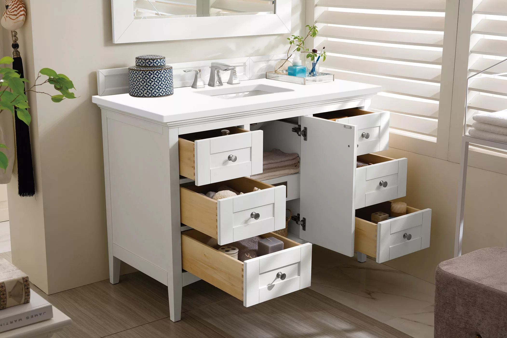 Palisades 48" Single Vanity, Bright White w/ 3 CM White Zeus Quartz Top - Image 4