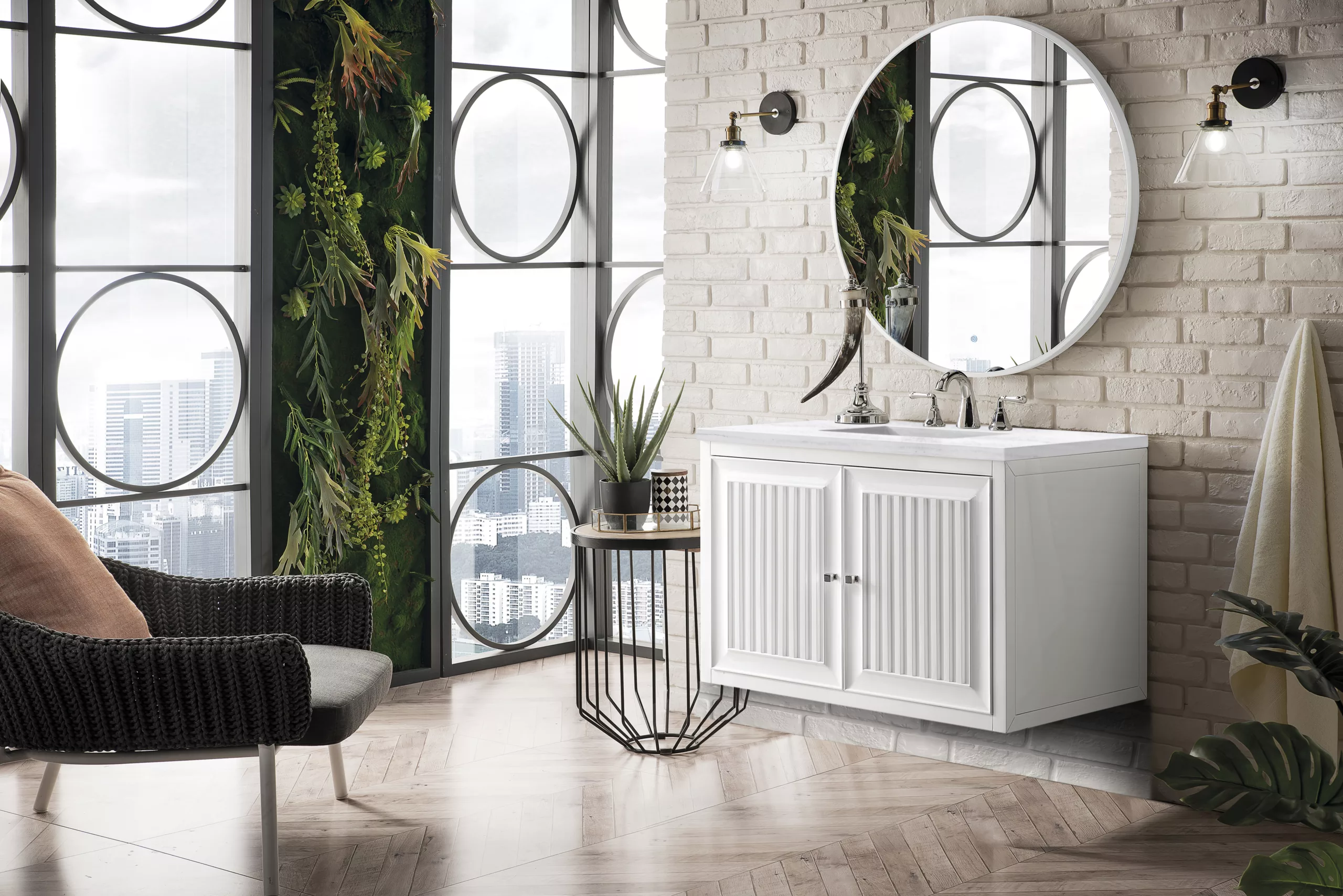 Athens 36" Single Vanity, Glossy White w/ 3 CM Arctic Fall Solid Surface Top - Image 7