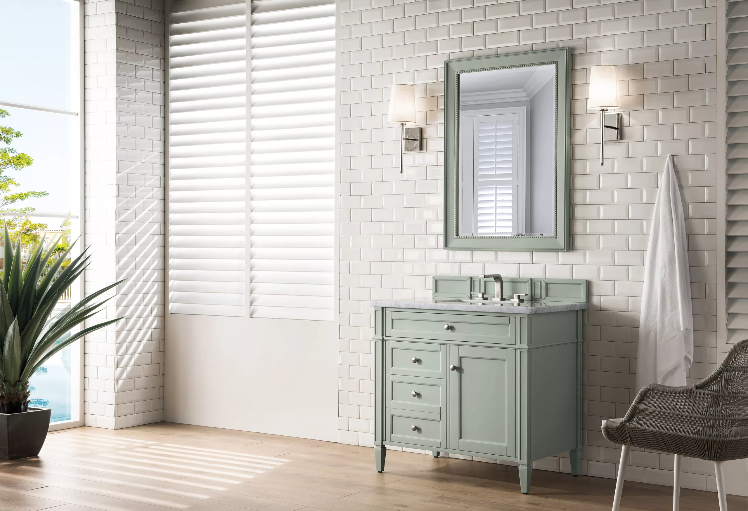Brittany 36" Single Vanity, Sage Green w/ 3 CM Carrara Marble Top - Image 3