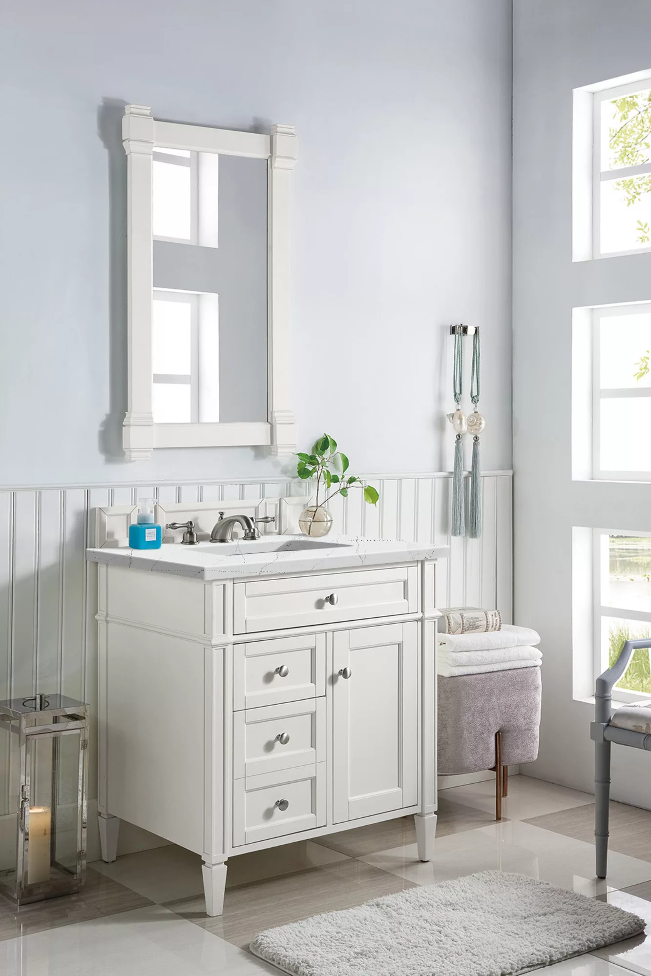 Brittany 30" Single Vanity, Bright White, w/ 3 CM Ethereal Noctis Quartz Top - Image 3