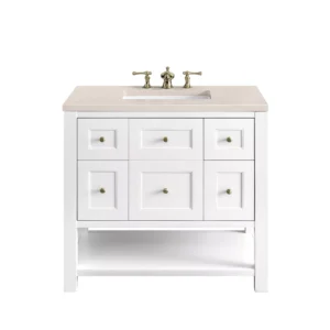 Breckenridge 36″ Single Vanity, Bright White w/ 3 CM Eternal Marfil Top