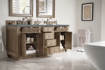 Bristol 72" Double Vanity, Whitewashed Walnut w/ 3 CM Cala Blue Top - Image 3