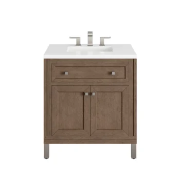Chicago 30" Single Vanity, Whitewashed Walnut w/ 3 CM White Zeus Quartz Top
