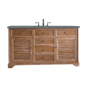 Savannah 60″ Single Vanity, Driftwood w/ 3 CM Cala Blue Top