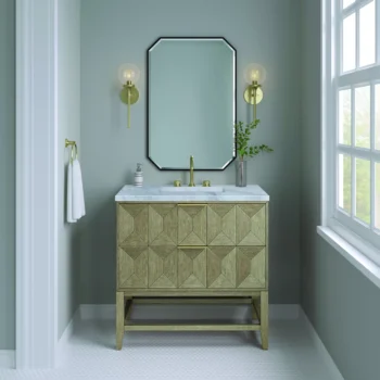 Emmeline 36" Single Vanity, Pebble Oak w/ 3 CM Carrara Marble Top - Image 3