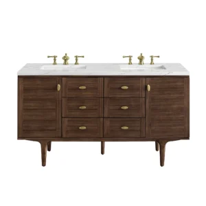 Amberly 60″ Double Vanity, Mid-Century Walnut w/ 3 CM Ethereal Noctis Top