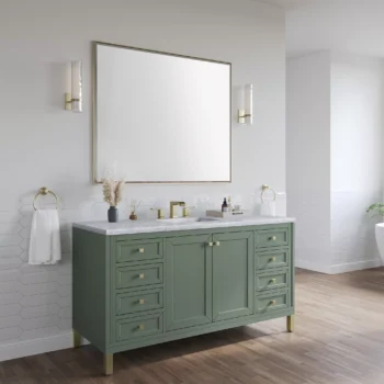 Chicago 60" Single Vanity, Smokey Celadon w/ 3 CM Carrara Marble Top - Image 7