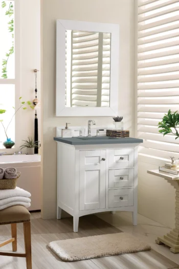 Palisades 30" Single Vanity, Bright White w/ 3 CM Cala Blue Top - Image 3