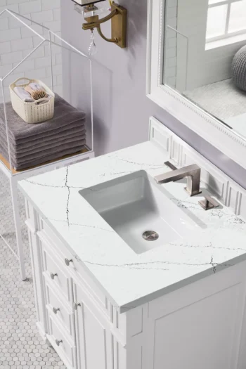 Bristol 30" Single Vanity, Bright White w/ 3 CM Ethereal Noctis Quartz Top - Image 3