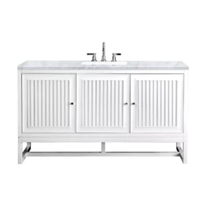 Athens 60″ Single Vanity, Glossy White w/ 3 CM Carrara White Top