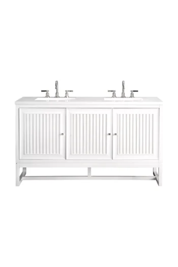 Athens 60" Double Vanity, Glossy White w/ 3 CM White Zeus Quartz Top