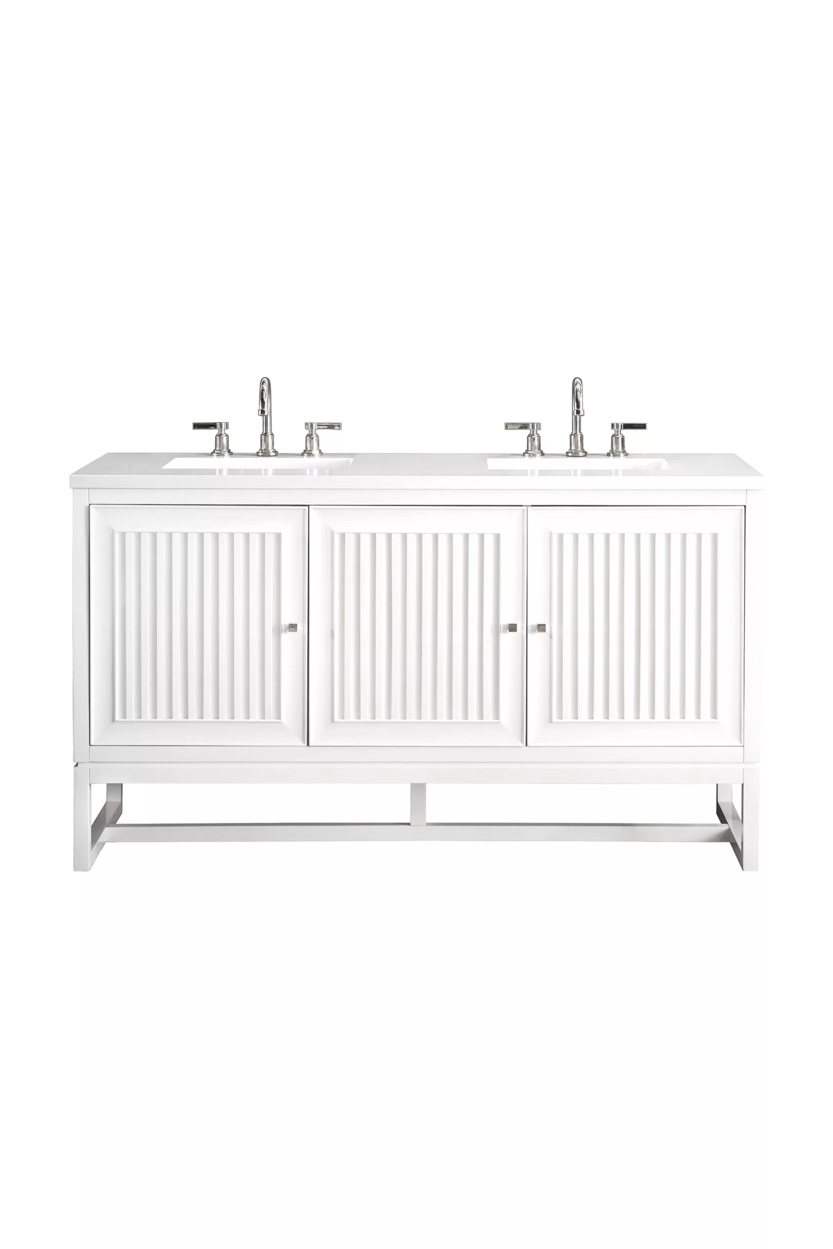 Athens 60" Double Vanity, Glossy White w/ 3 CM White Zeus Quartz Top