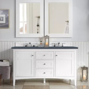 Palisades 60″ Double Vanity, Bright White w/ 3 CM Charcoal Soapstone Quartz Top