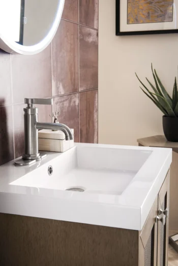 Chianti 24" Single Vanity, Whitewashed Walnut, Brushed Nickel, w/ White Glossy Composite Stone Top - Image 4
