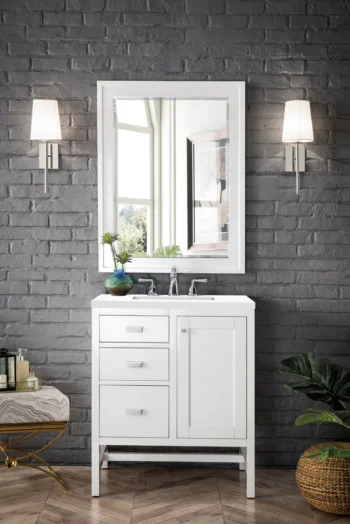 Addison 30" Single Vanity, Glossy White w/ 3 CM White Zeus Quartz Top - Image 2