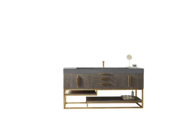 Columbia 72" Single Vanity, Ash Gray, Radiant Gold w/ Dusk Grey Glossy Composite Stone Top