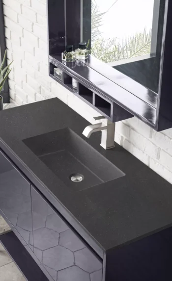 Milan 47.3" Single Vanity, Modern Gray Glossy, Brushed Nickel w/ Charcoal Black Composite Stone Top - Image 5