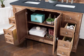 Providence 60" Double Vanity, Driftwood w/ 3 CM Charcoal Soapstone Quartz Top - Image 4