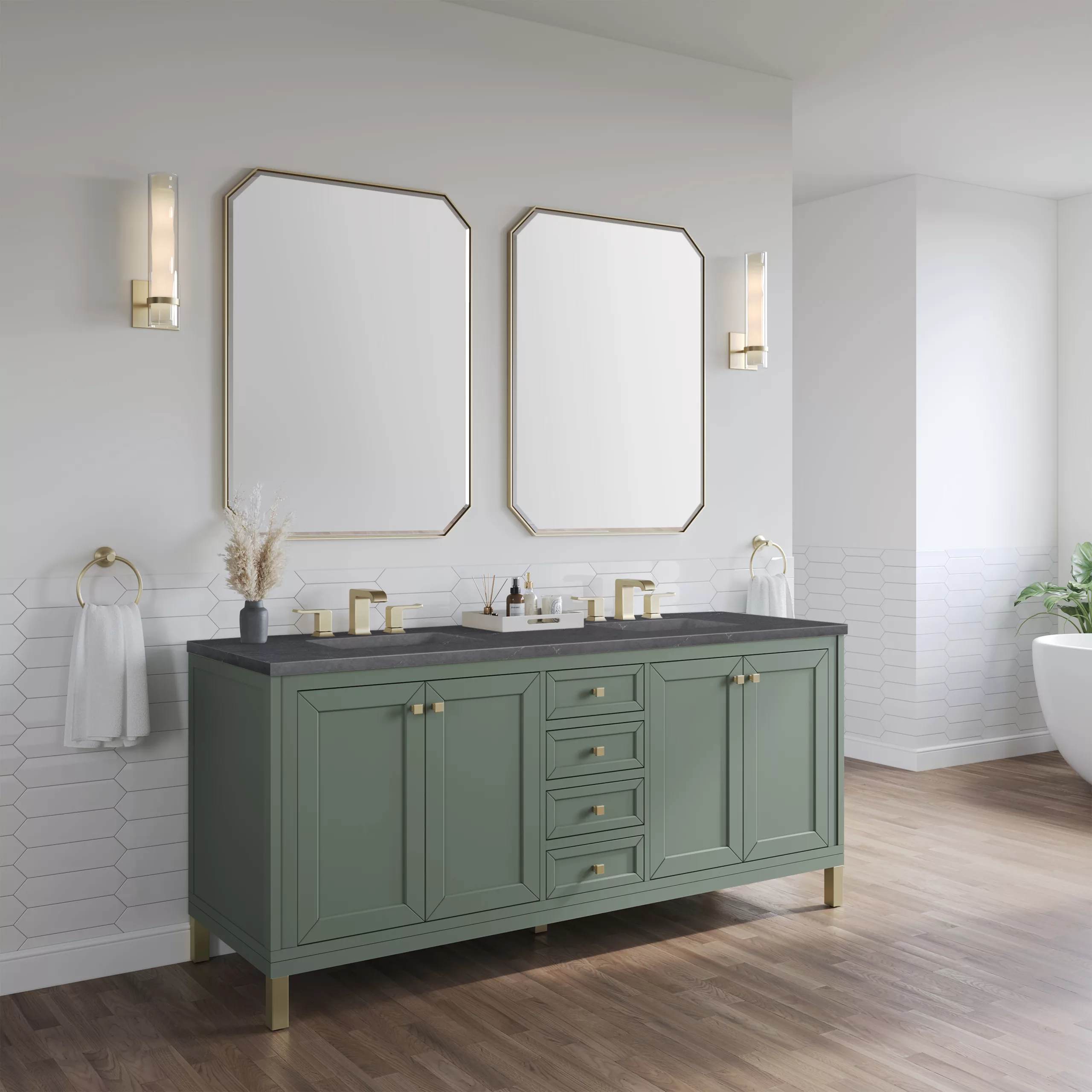 Chicago 72" Double Vanity, Smokey Celadon w/ 3 CM Charcoal Soapstone Top - Image 4