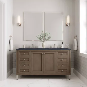 Chicago 60" Double Vanity, Whitewashed Walnut w/ 3 CM Charcoal Soapstone Quartz Top - Image 2